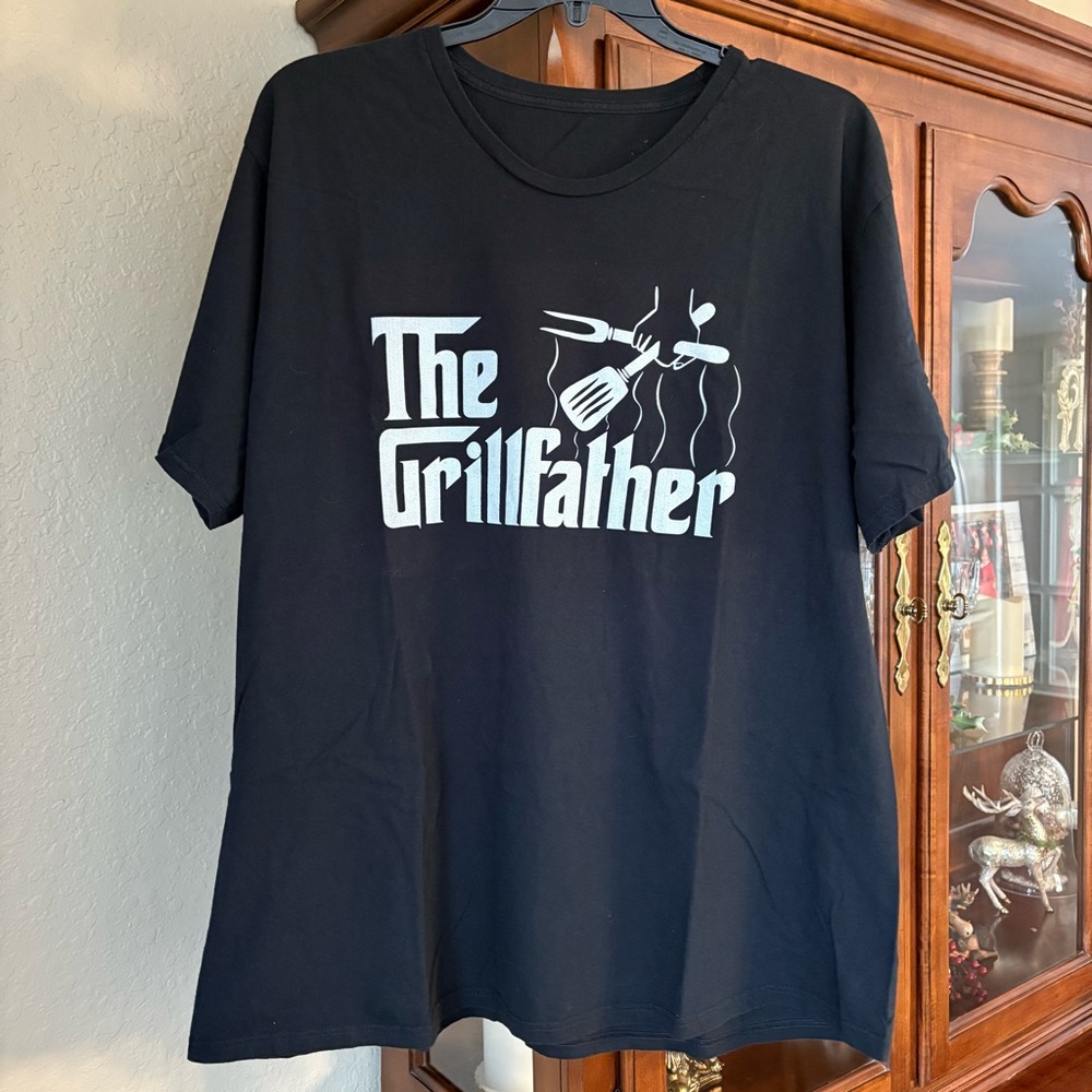 Men’s Black Graphic T-Shirt ‘The Grillfather' 100% Cotton Size 3XL